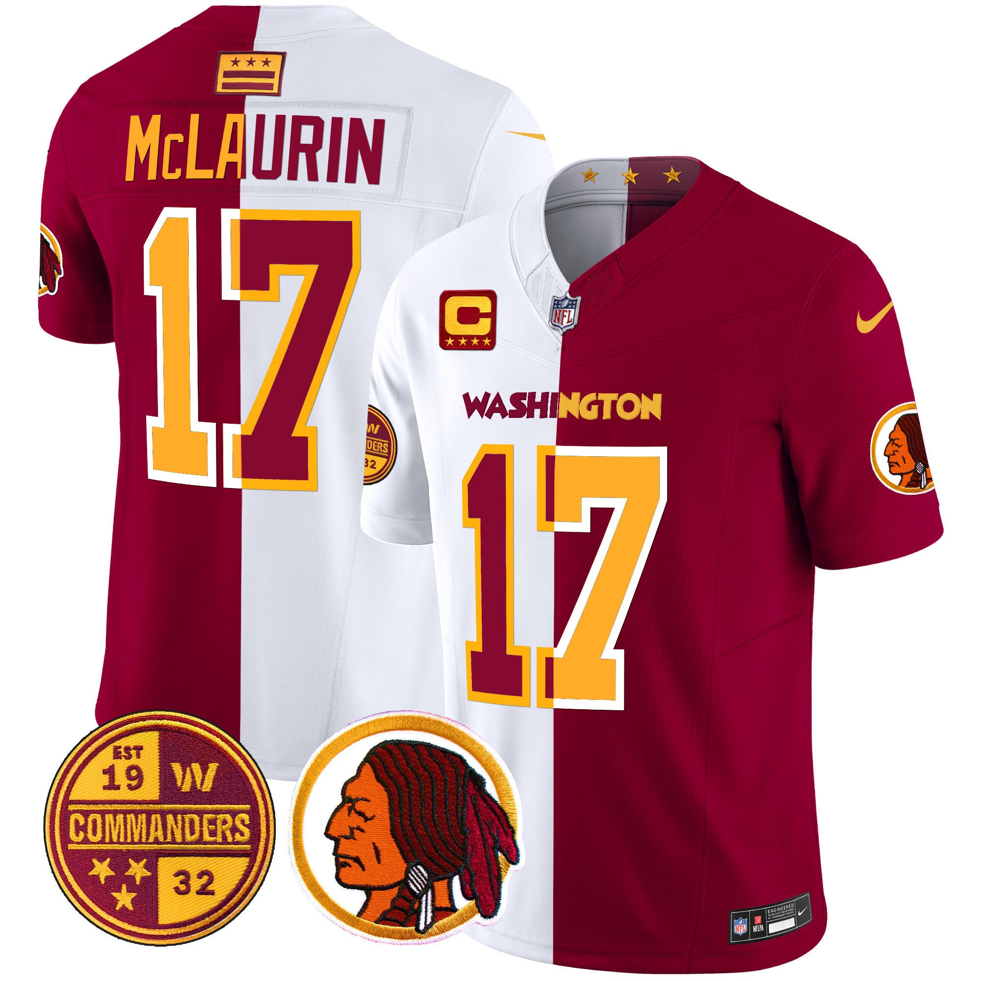 Washington Half Redskins & Commanders Vapor Limited Jersey - All Stitched