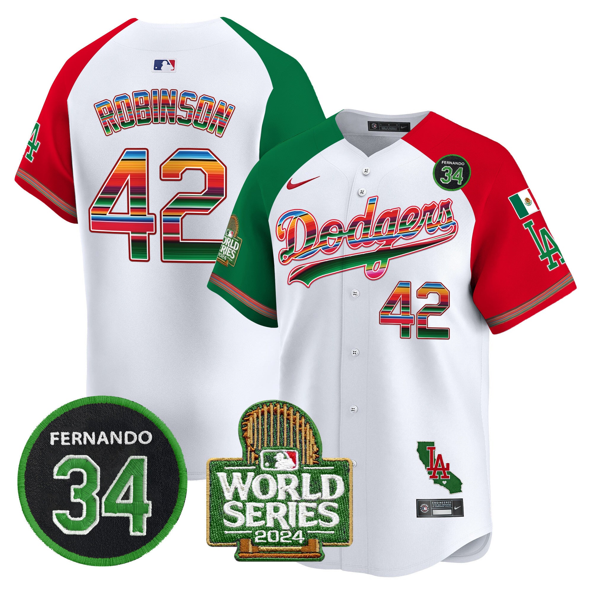 Men's Dodgers Mexico Fernando Memorial & 2024 World Series Patch Vapor Premier Limited Jersey - All Stitched