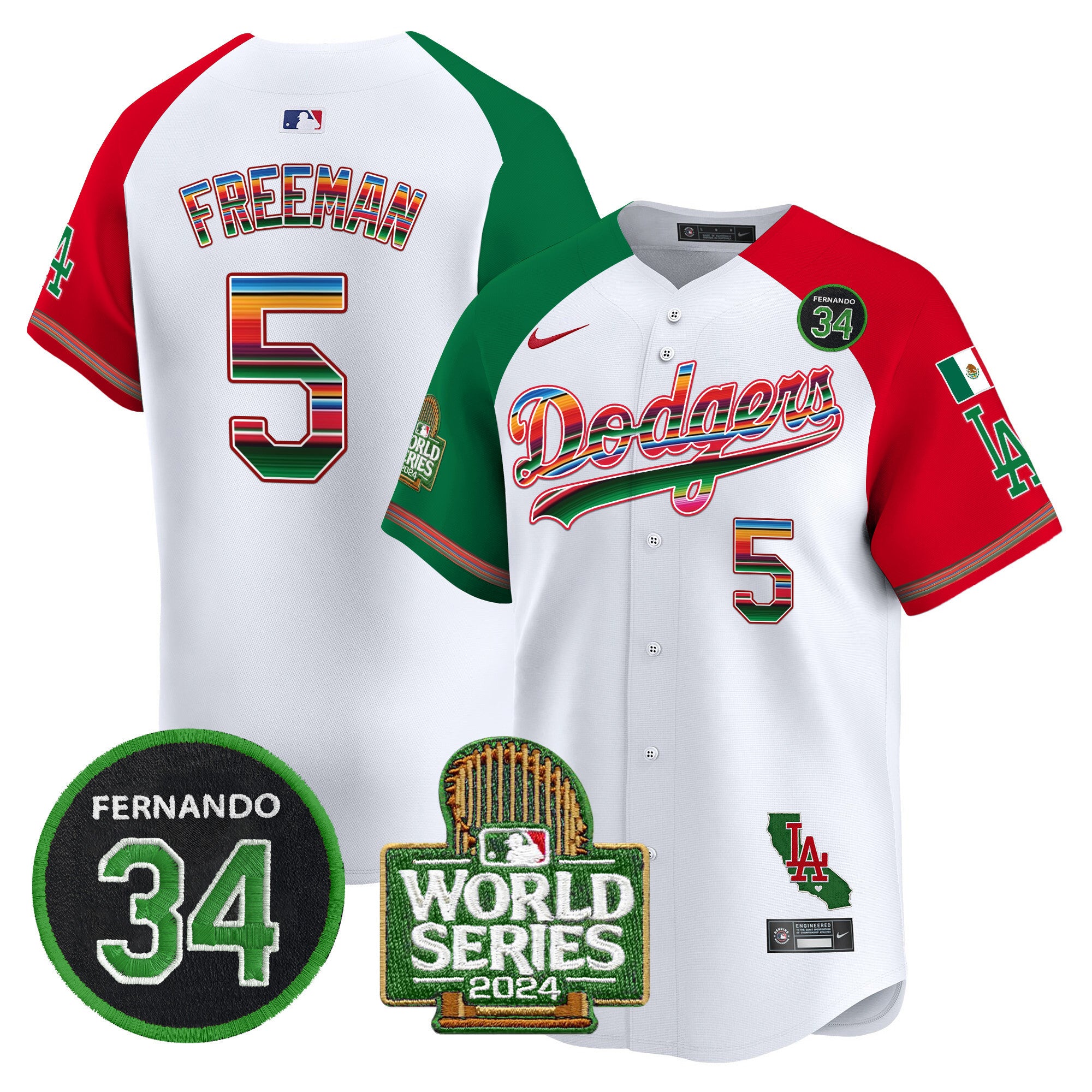 Men's Dodgers Mexico Fernando Memorial & 2024 World Series Patch Vapor Premier Limited Jersey - All Stitched