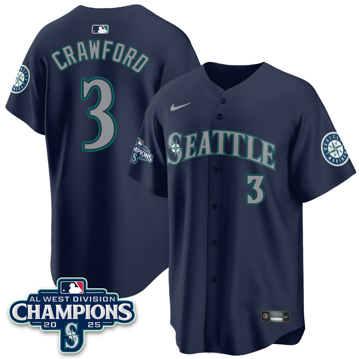 SEA 2025 AL West Division Champions Jersey - Stitched