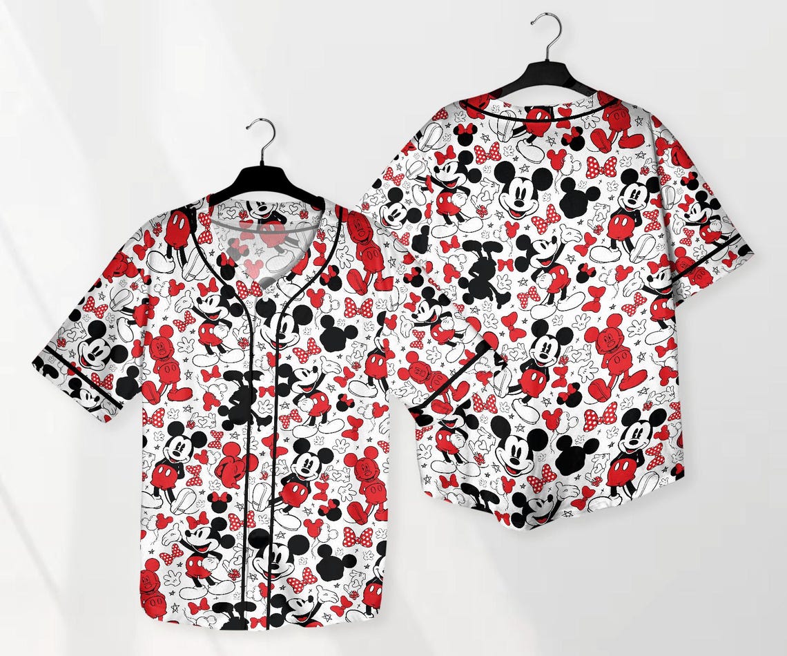 Disney Mickey &amp; Friends Baseball Jersey Shirt - Fun Cartoon Print For Adults &amp; Kids